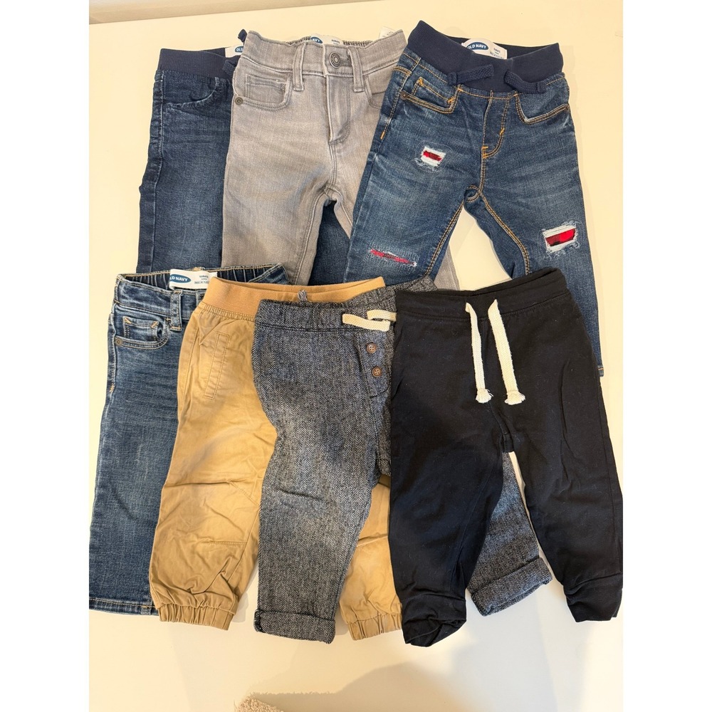 Lot of 7 Baby Boy Old Navy Pants and Jeans, All Size 12-18M
